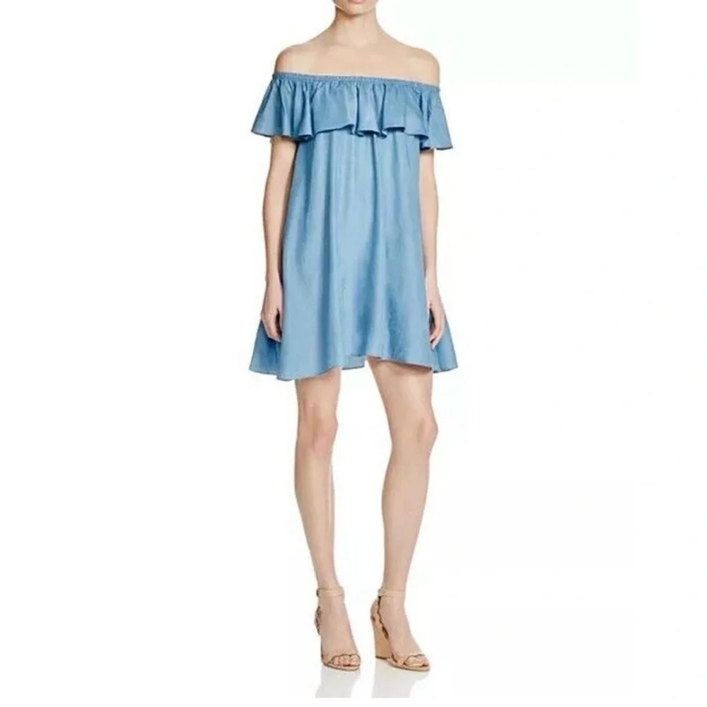 Rebecca Minkoff Off Shoulder Dress – Coastal Boho Tencel, Flowy Denim Look - Picture 2 of 7